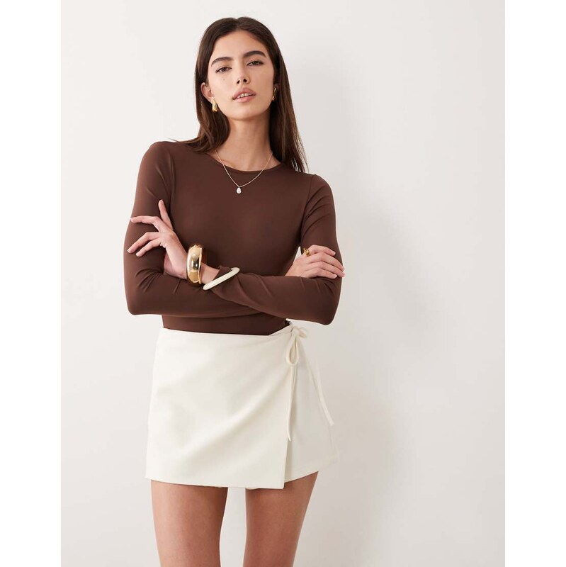 ASOS DESIGN tailored wrap front skort in cream-White