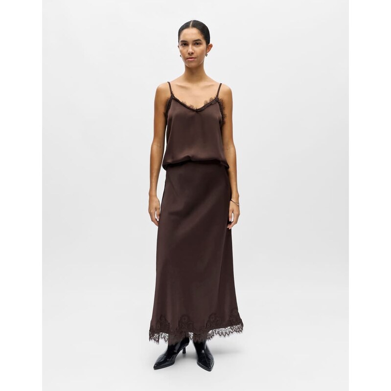 Object lace hem maxi skirt in chocolate brown 115522993