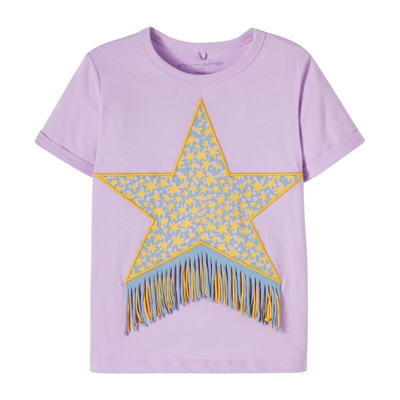 Stella McCartney Kids Fringed printed cotton jersey T-shirt