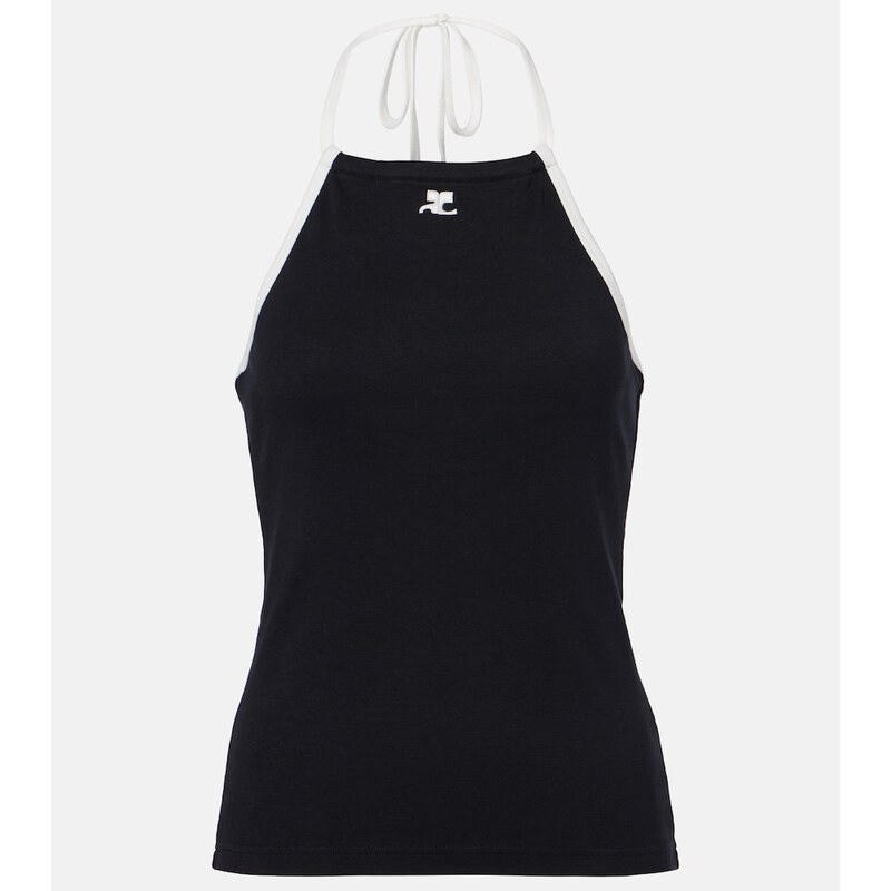 Courrèges Logo tie-back cotton halterneck top