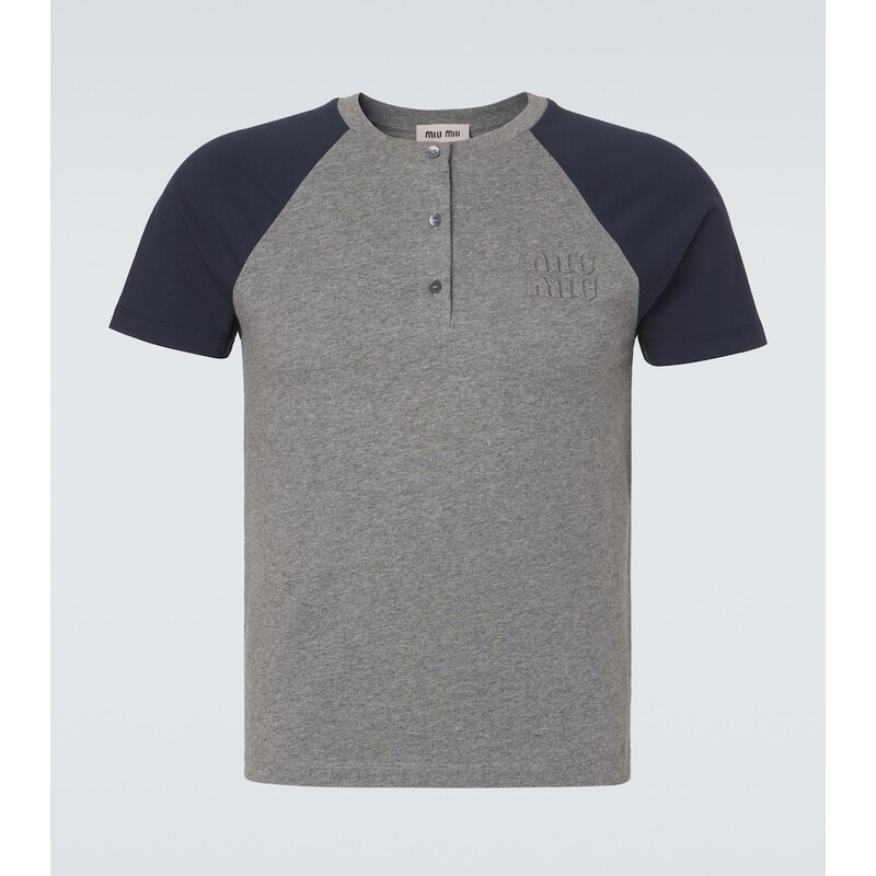 Miu Miu Logo cotton jersey Henley shirt