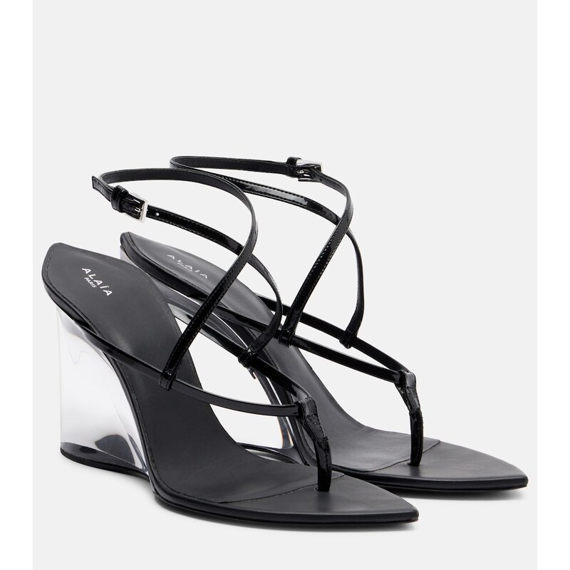 Alaia AlaÃ¯a Patent leather wedge thong sandals