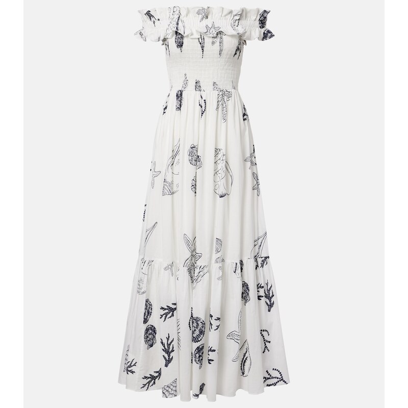 Poupette St Barth Suzanne shirred cotton muslin maxi dress