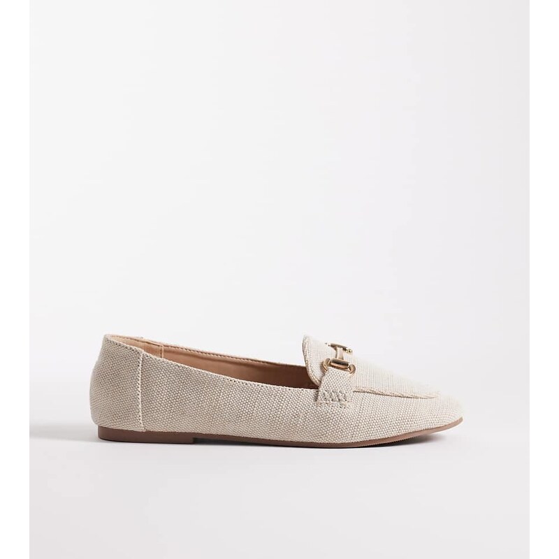 London Rebel Wide Fit Nori buckle detail loafer in natrual-Neutral 115524847
