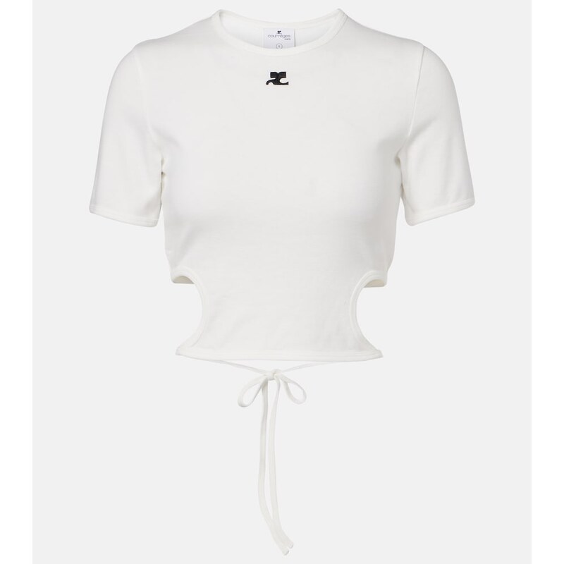 Courrèges Logo cutout tie-back cotton crop top