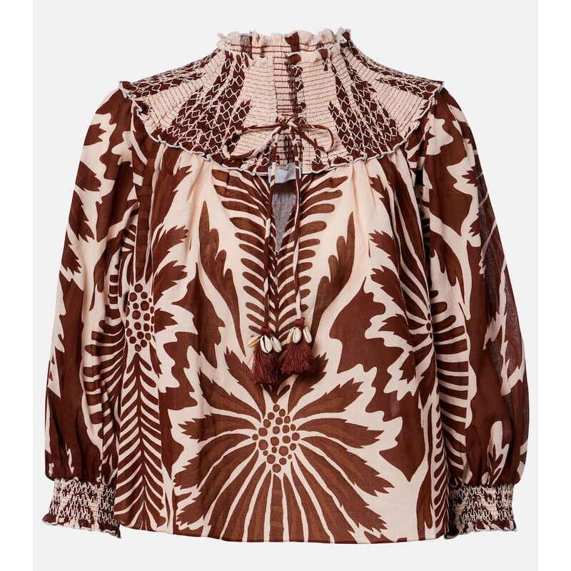 Poupette St Barth Ysee printed smocked cotton blouse