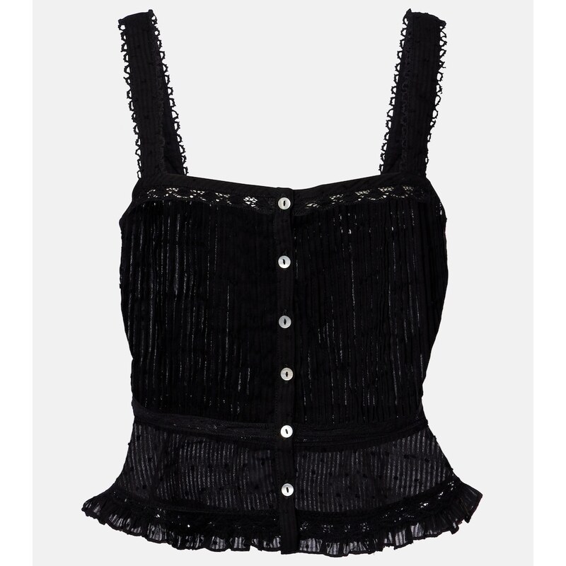 Poupette St Barth Berry lace-trimmed cotton top
