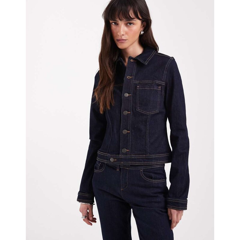 ASOS DESIGN fitted denim jacket co-ord in inky wash-Blue 115123084
