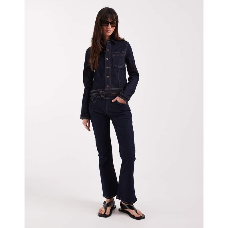 ASOS DESIGN crop kick flare jean in inky wash co-ord-Blue