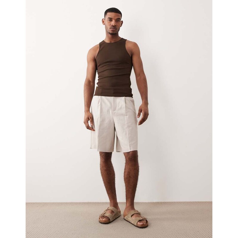 ASOS DESIGN tailored linen rich bermuda shorts in stone-Neutral
