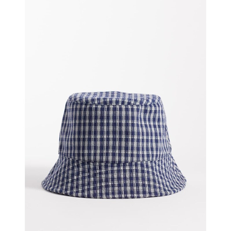 ASOS DESIGN check bucket hat in navy