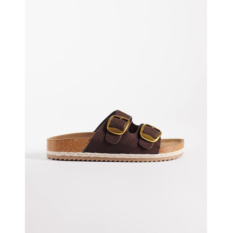 South Beach double buckle sandals in brown faux suede