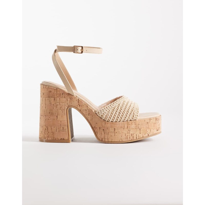 South Beach crochet cork heeled sandals in cream-White 114587979