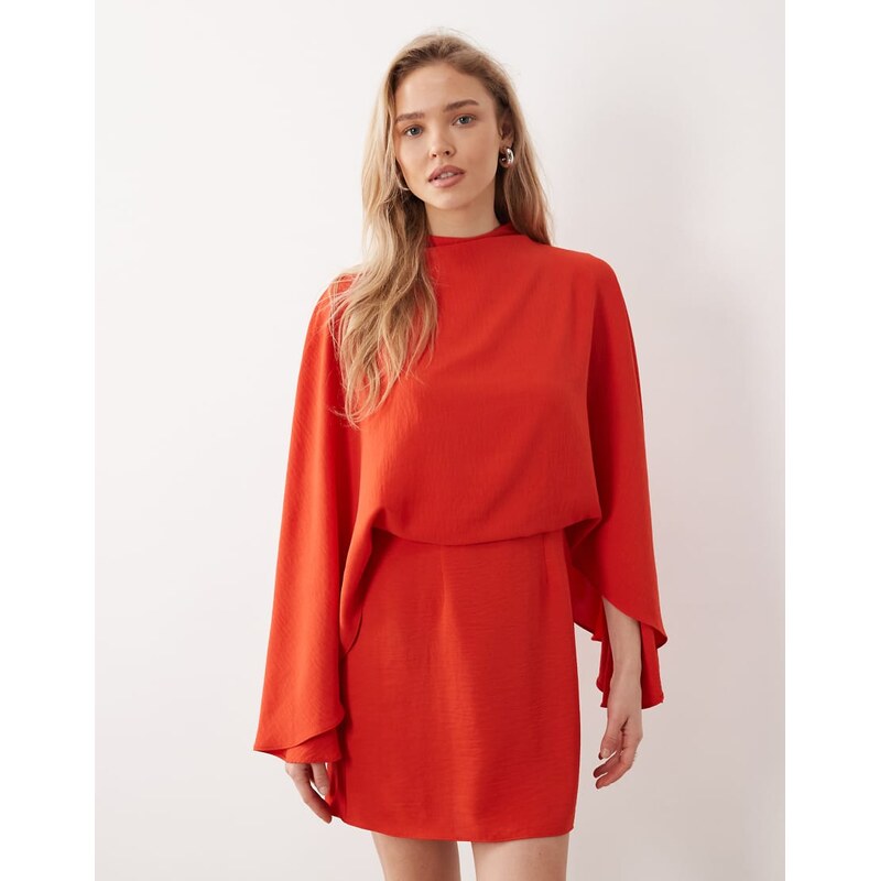 ASOS DESIGN cape detail draped mini dress in burnt orange