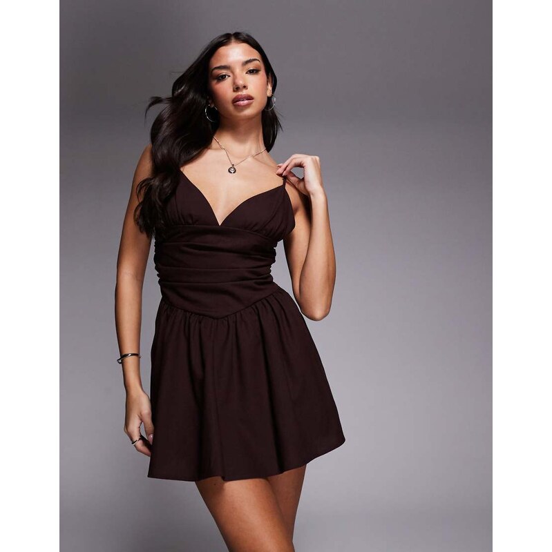 The Frolic exclusive cotton ruched waist full skirt cami mini