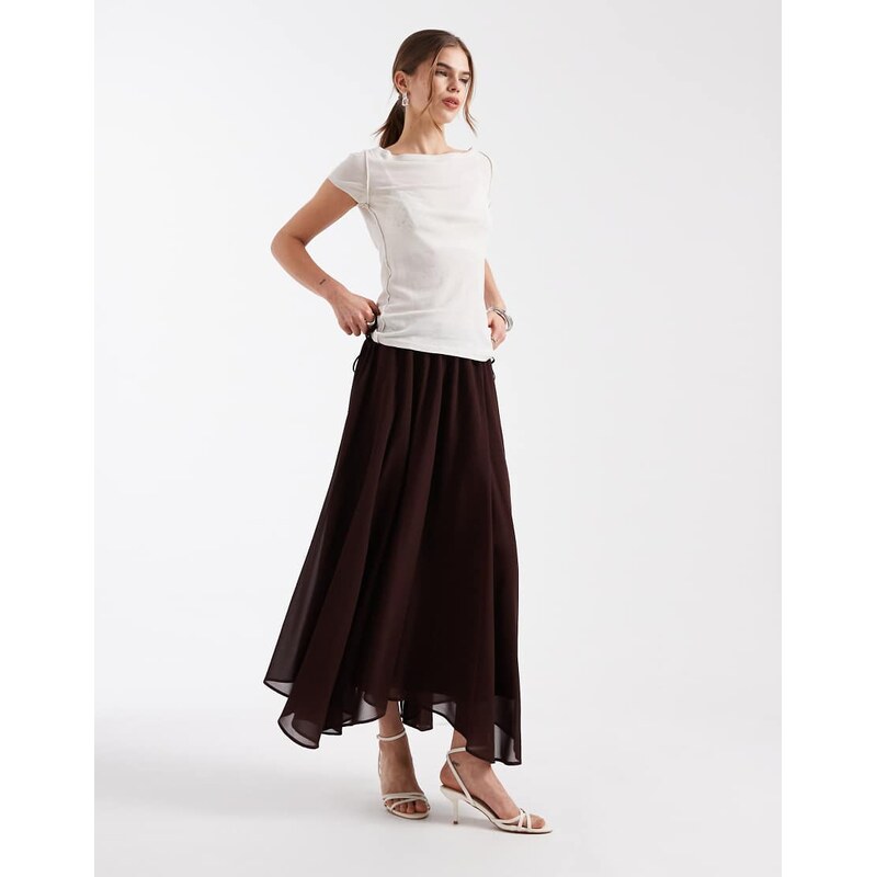 4th & Reckless chiffon shirred tie waist detail asymmetric hem maxi 114385182