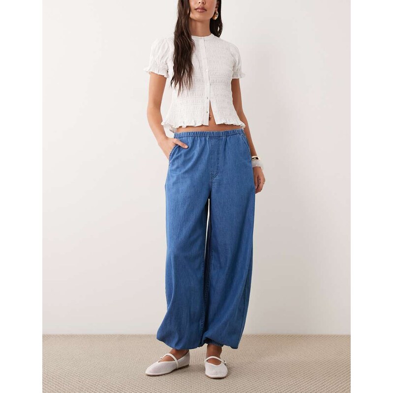 ASOS DESIGN denim balloon trouser in clean midwash-Blue