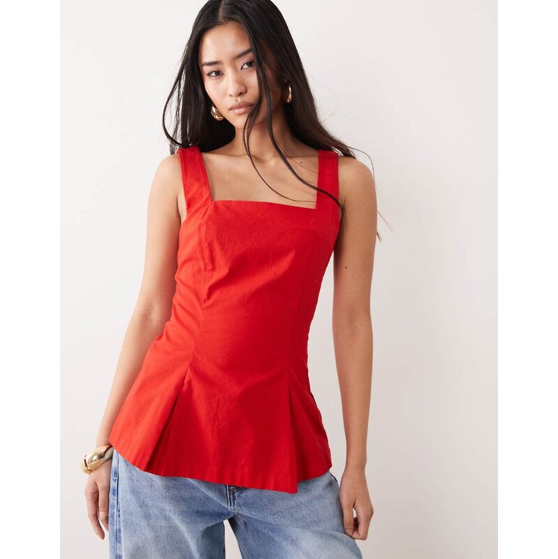 Nobodys Child Valencia cotton rich square neck peplum top in red