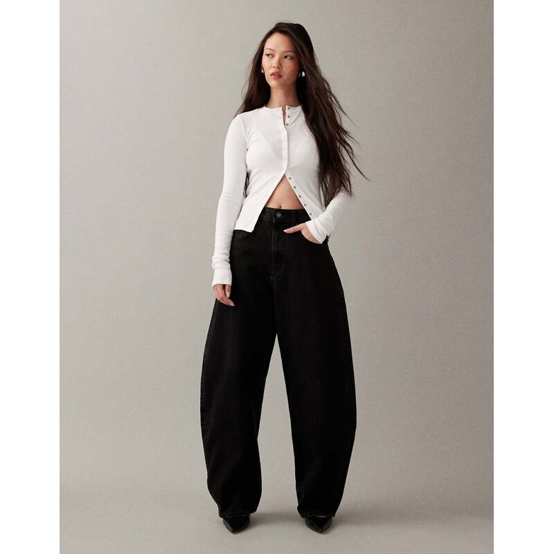 ASOS DESIGN high waisted barrel leg jeans in black