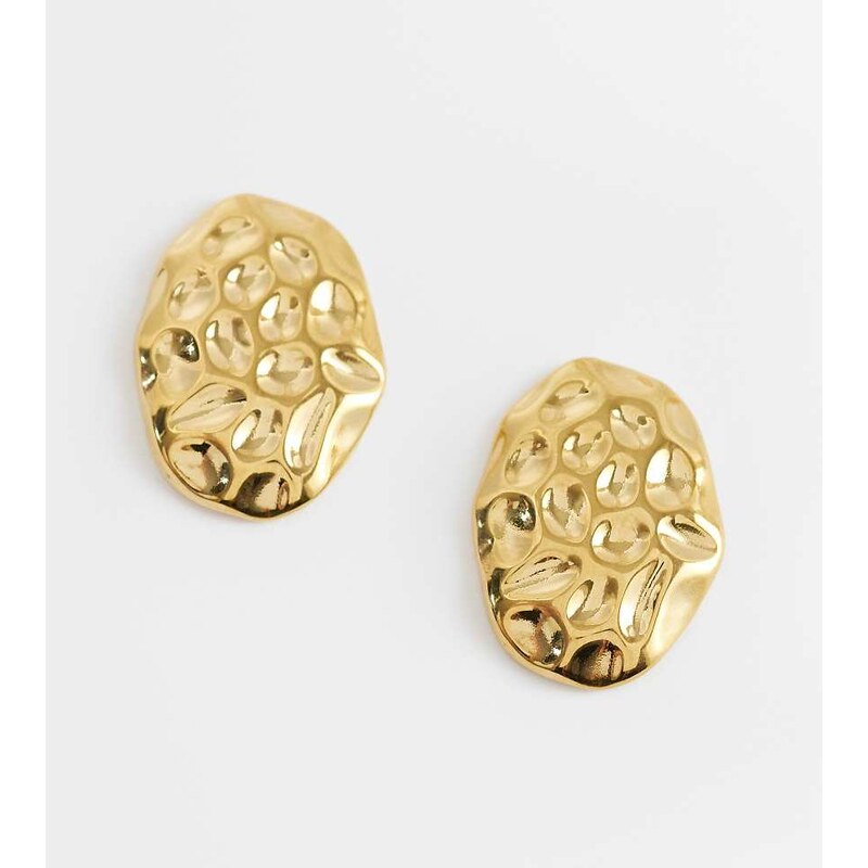 Lost Souls hammered oval earrings in 18ct gold plated stainless steel 114403769