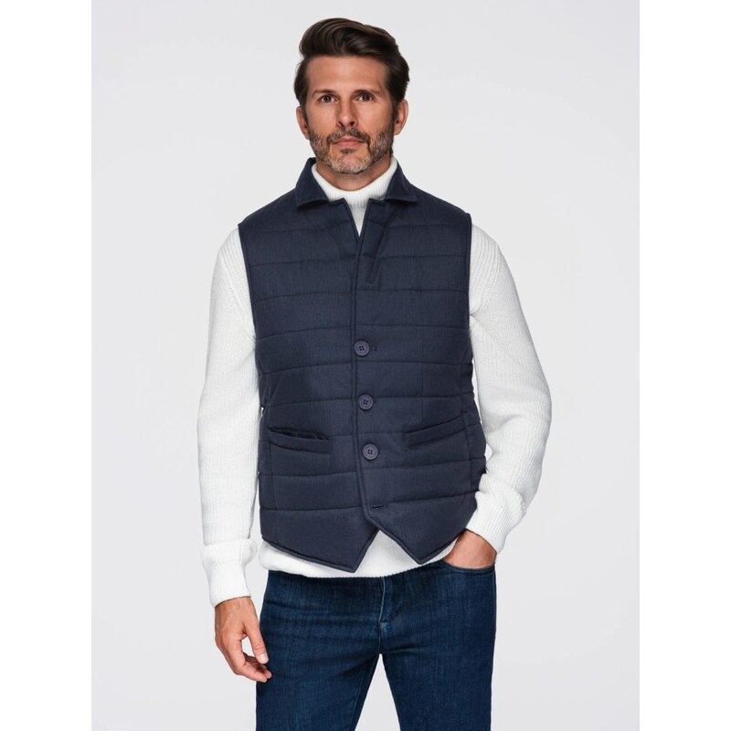 Ombre Clothing Pánská tmavě modrá prošívaná elegantní vesta V3