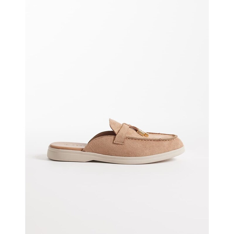 SEQWL mule tassel trim loafer in camel faux suede-Neutral