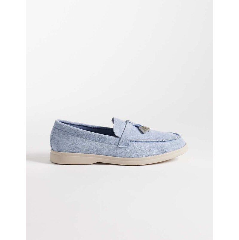 SEQWL Panther tassel trim loafer in faux blue faux suede 115125312