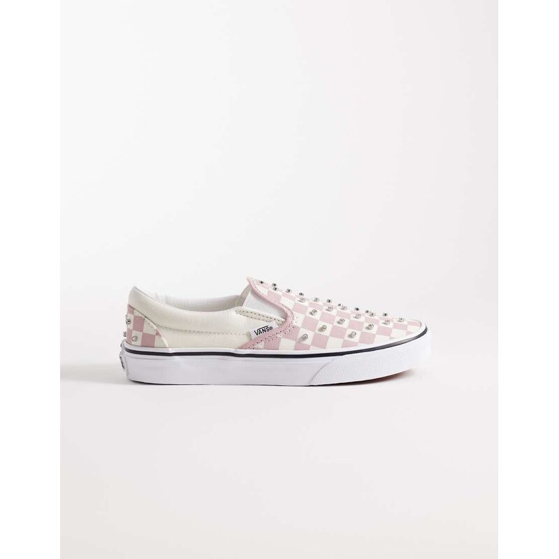 Vans Slip-On trainers in pink checkerboard with rhinestone