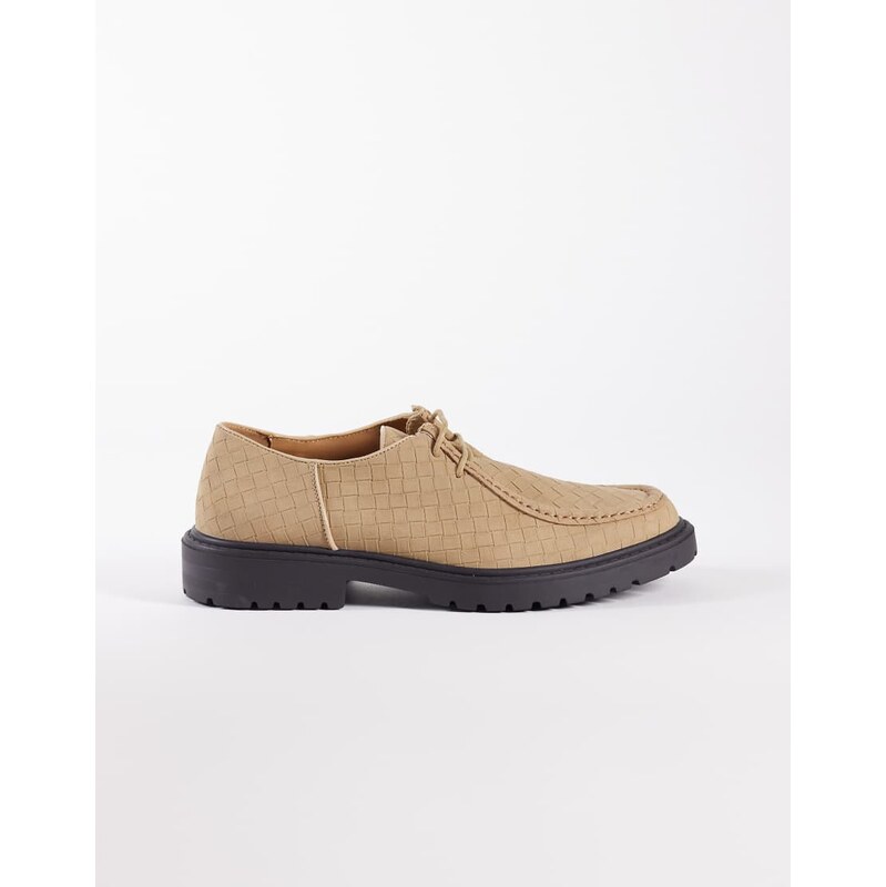 SEQWL Pier woven lace up shoe in taupe faux suede-Neutral