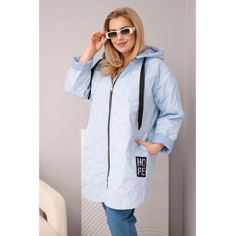 MladaModa Oversize prošívaná bunda s kapucí, vzorem květin a nápisem 114363846