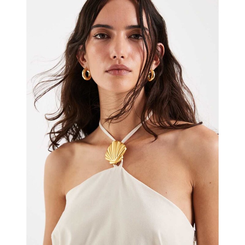 4th & Reckless linen blend gold shell hardware halterneck shift