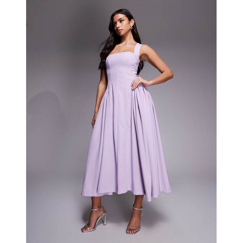 Rare London exclusive square neck full skirt hip gather detail
