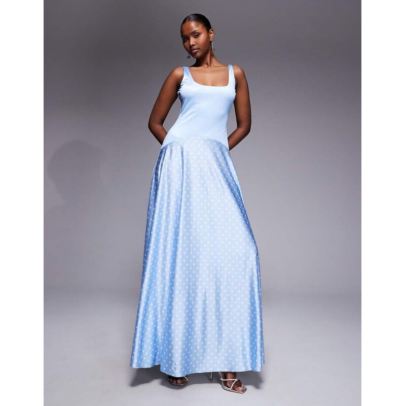 Rare London high shine scoop neck dropped contrast waist maxi