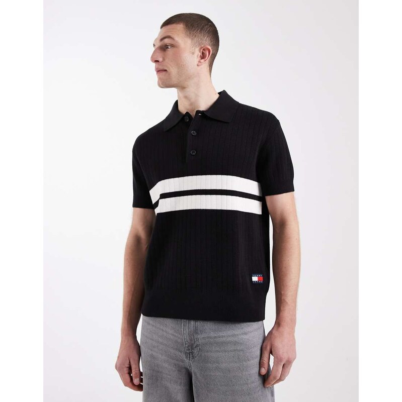 Tommy Jeans knitted polo shirt in black