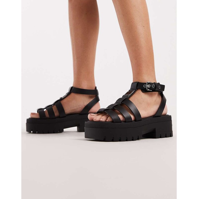Tommy Jeans real leather chunky sandals in black 114375281