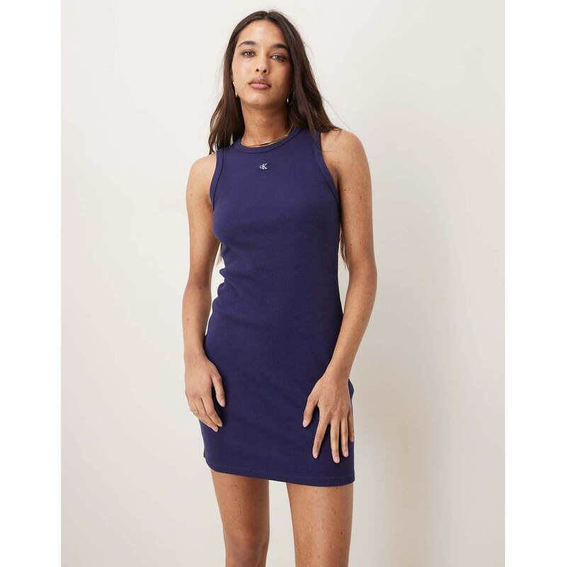 Calvin Klein Jeans waffle racer mini dress in navy 114375300