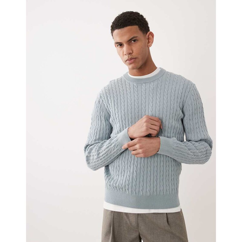 Mango cable knit jumper in pale blue