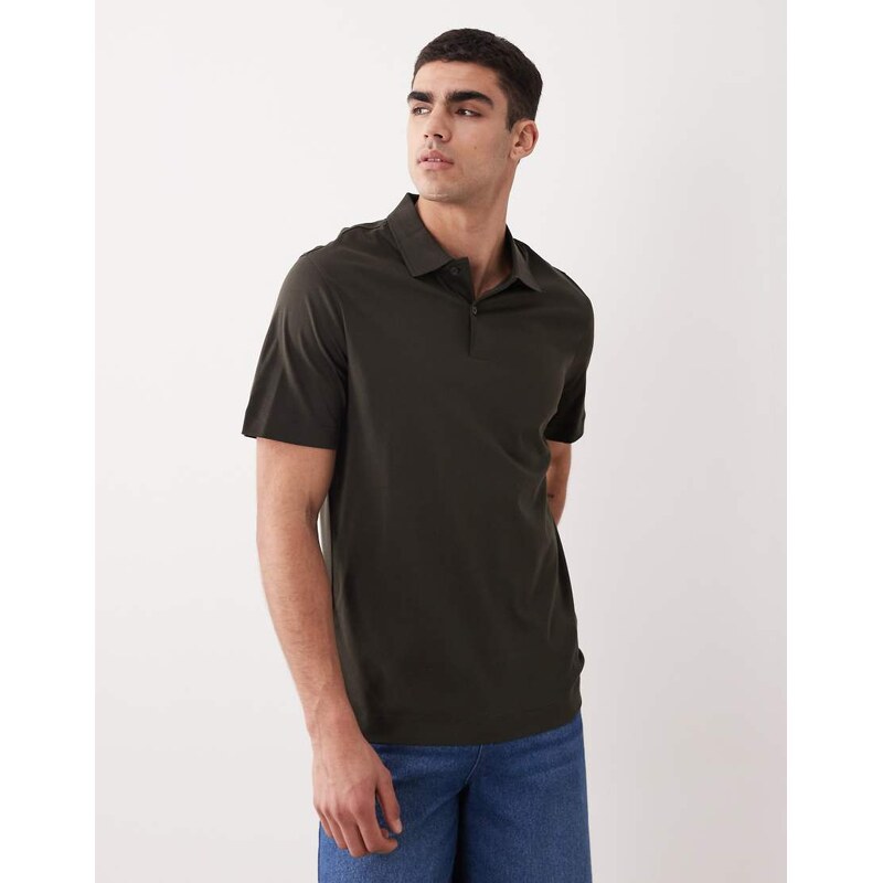 Mango short sleeve revere collar polo top in chocolate brown