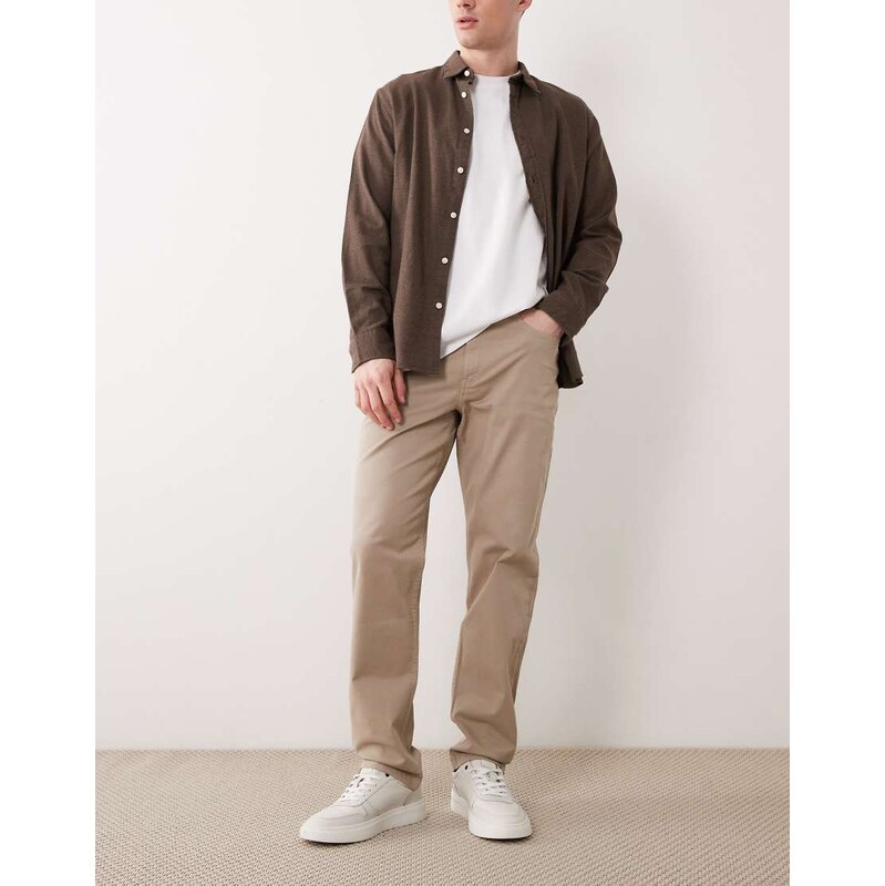 Mango cotton mix regular fit tapered trousers in ecru-Neutral