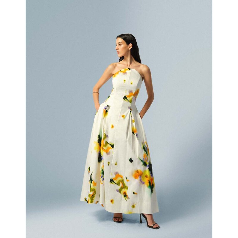 ARRANGE structured bandeau maxi dress in blurred floral print