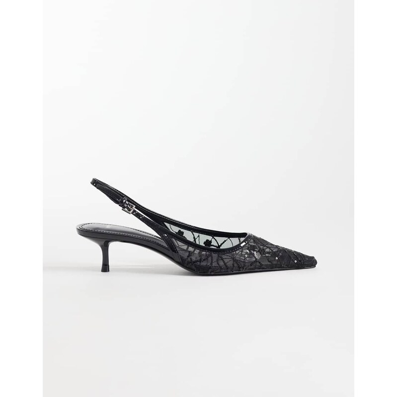 Mango lace detail pointed heeled slingbacks in black