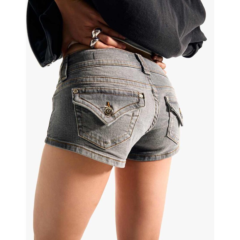 Bershka Denim mini shorts in light grey