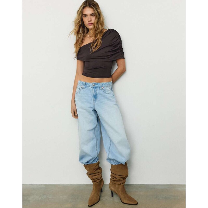 Stradivarius Draped polyamide top in brown