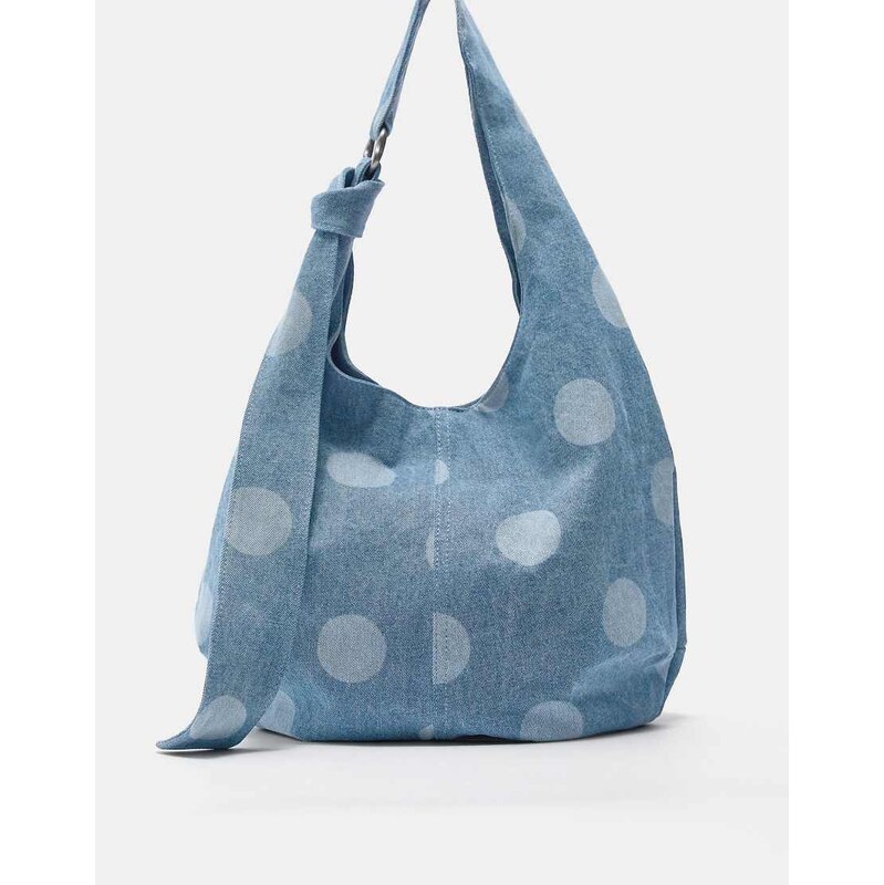 Pull&Bear Polka dot denim tote bag in blue 114375538