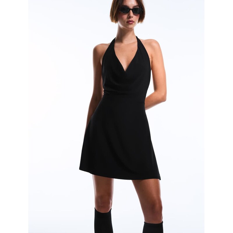 Bershka Mini halter dress in black