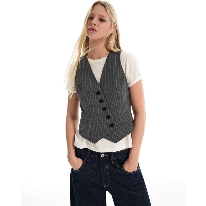 Bershka Striped gilet in grey
