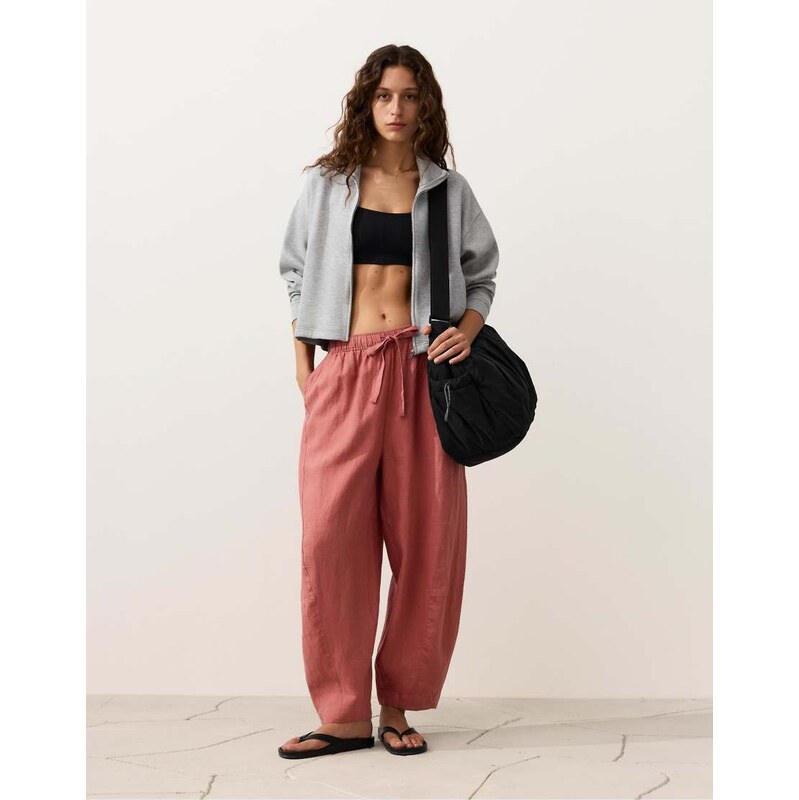 OYSHO 100% linen balloon trousers in coral-Orange 114375630