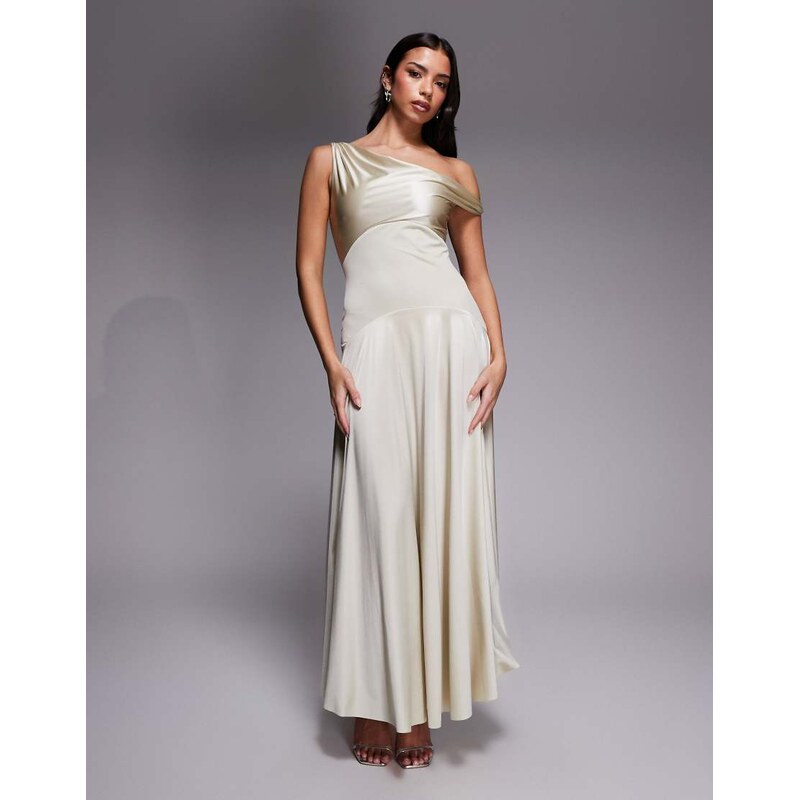 Rare London exclusive high shine satin drop curved waist maxi dress in 114375237