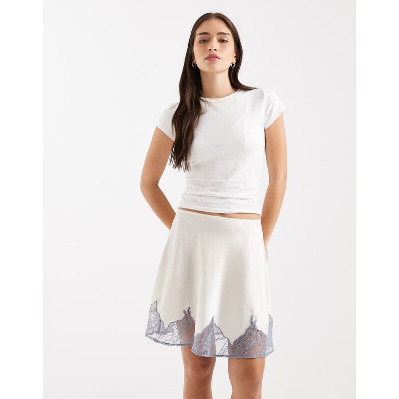 ASOS DESIGN scalloped lace hem satin co-ord mini skirt-White