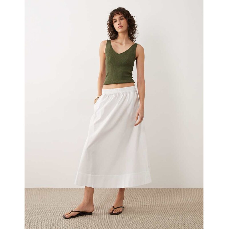 JDY poplin midaxi skirt in white